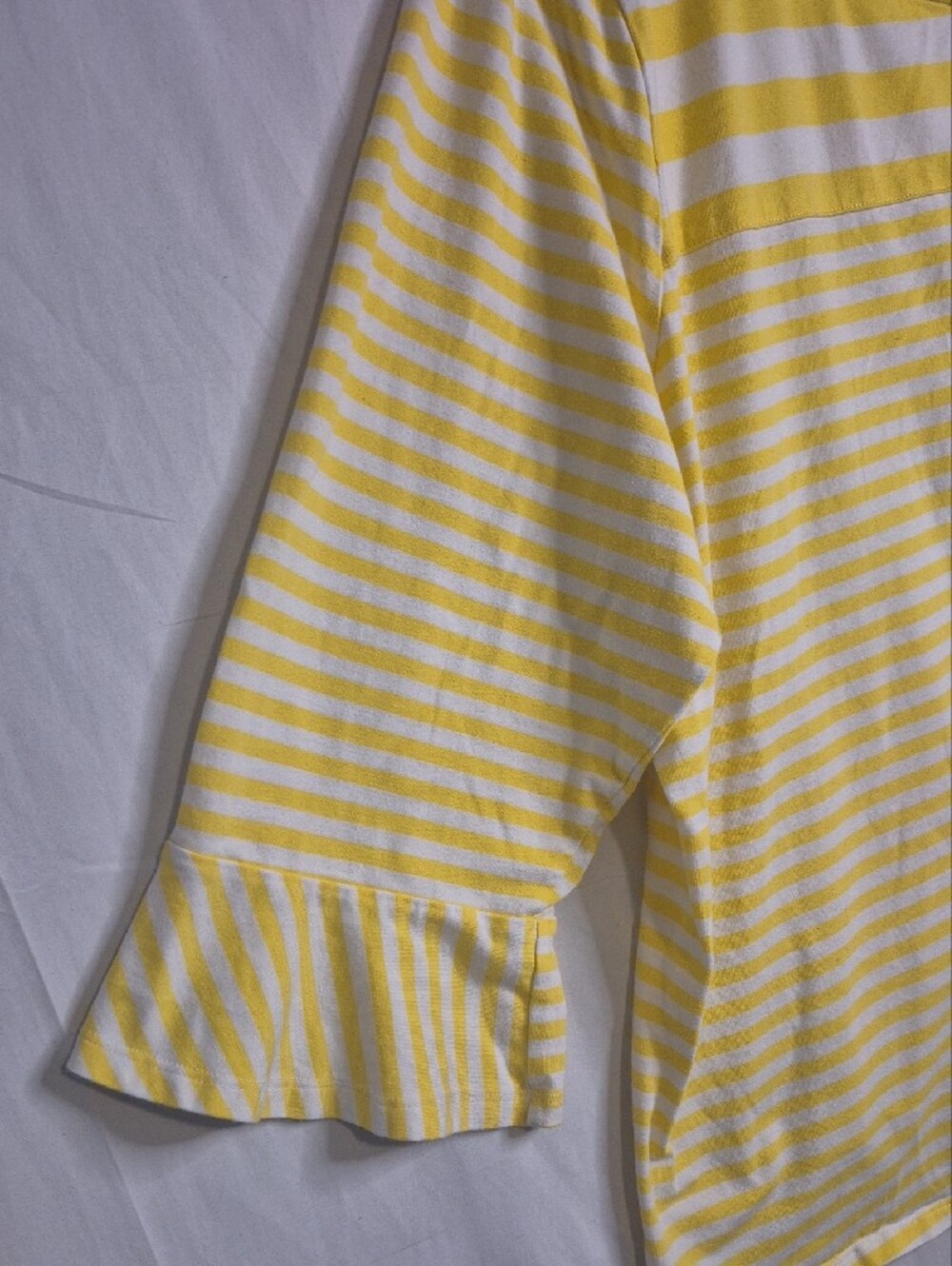 Ruby Rd. Yellow and White Striped Ruffle-Sleeve Top - Picture 3 of 7